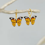 Monarch Butterfly Earrings Dangle Gold Handmade Colorful Spring Summer Jewelry gifts for gardener, mothers day, insect, nature lover, mom