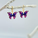 Purple Butterfly Earrings Dangle Gold Handmade Colorful Spring Summer Jewelry gifts for gardener, mothers day, insect, nature lover, mom