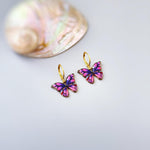 Purple Butterfly Earrings Dangle Gold Handmade Colorful Spring Summer Jewelry gifts for gardener, mothers day, insect, nature lover, mom