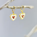 Gold Red Heart Earrings Dangle Handmade red garnet gemstone jewelry January birthstone Mothers Day gift for mom her romantic Valentines Day
