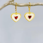 Gold Red Heart Earrings Dangle Handmade red garnet gemstone jewelry January birthstone Mothers Day gift for mom her romantic Valentines Day