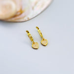 Tiny Gold Heart Earrings Dangle Huggie Hoops Crystal Heart Charm earrings for women handmade Valentines day jewelry gift for friend, moms