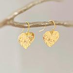 Heart Earrings Gold dangle drop 14k sparkly boho handmade lightweight statement heart jewelry romantic gift for wife, girlfriend mom, sister