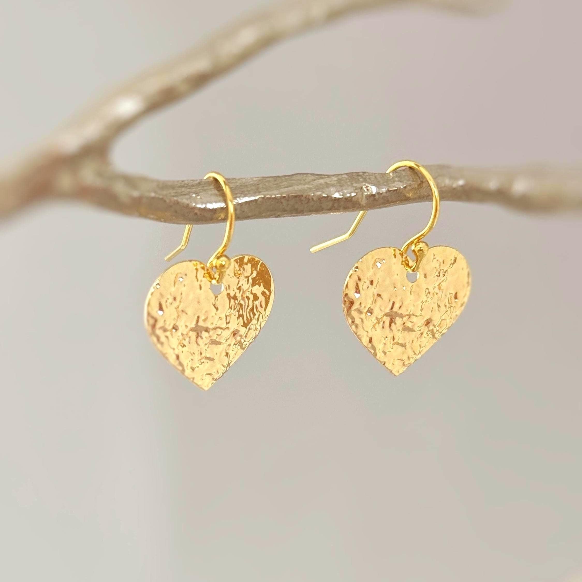 Heart Earrings Gold dangle drop 14k sparkly boho handmade lightweight statement heart jewelry romantic gift for wife, girlfriend mom, sister