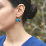 Blue Butterfly Earrings Dangle Gold Handmade Colorful Spring Summer Jewelry gifts for gardener, mothers day, insect, nature lover, mom