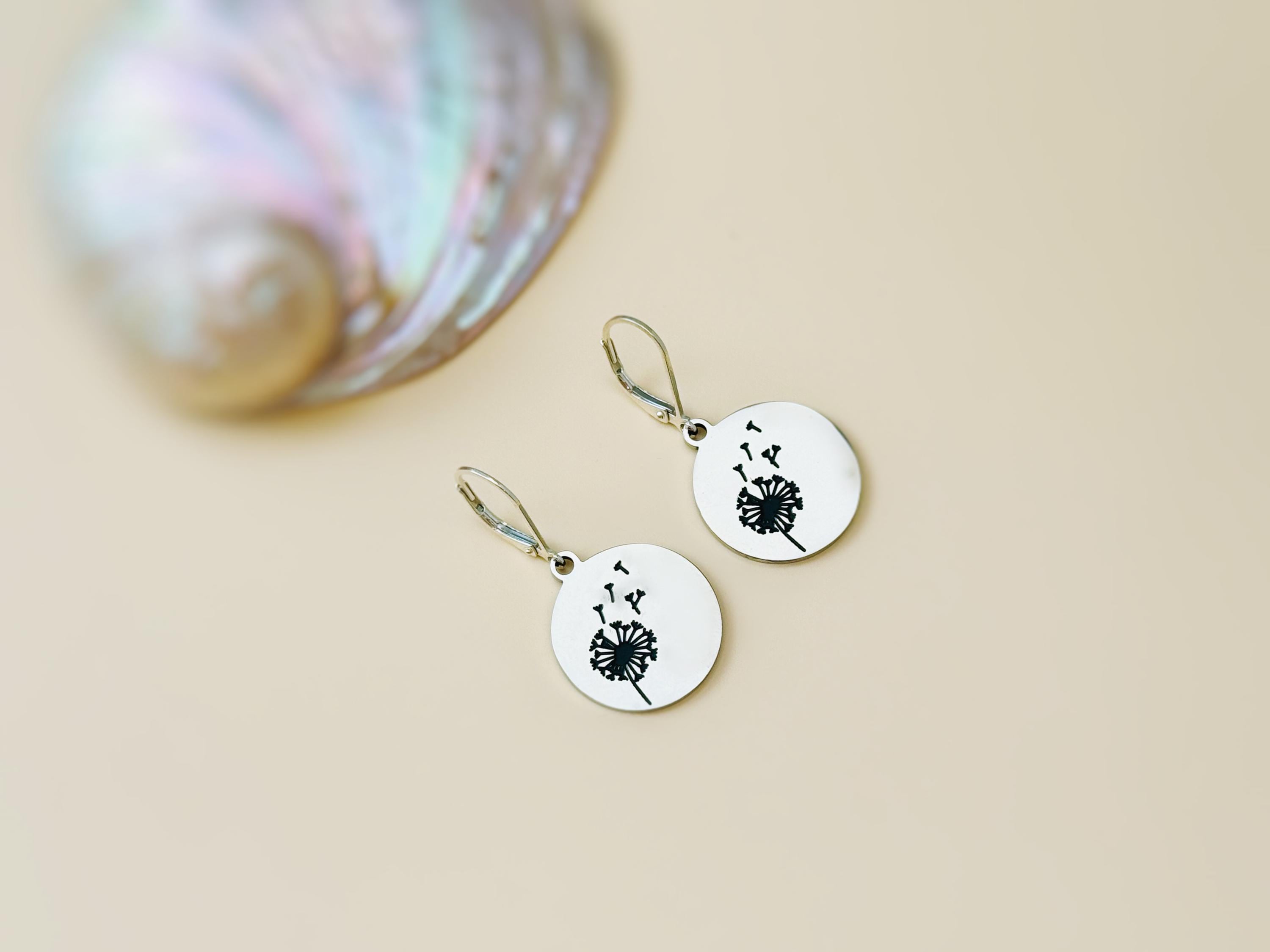 Dandelion Earrings Dangle Silver Spring Jewelry for her botanical garden plant earrings nature lover jewelry gift for gardener sister bff