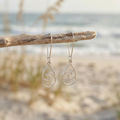 Teardrop Wave Earrings dangle sterling silver handmade dangly long lightweight Jewelry unique gift for best friend sister nature water lover