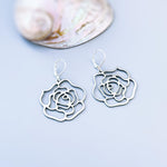 Rose Earrings dangle gold, silver handmade elegant lightweight statement floral nature jewelry June Birth Flower gift for mom, wife gardener