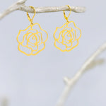 Rose Earrings dangle gold, silver handmade elegant lightweight statement floral nature jewelry June Birth Flower gift for mom, wife gardener