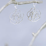 Rose Earrings dangle gold, silver handmade elegant lightweight statement floral nature jewelry June Birth Flower gift for mom, wife gardener