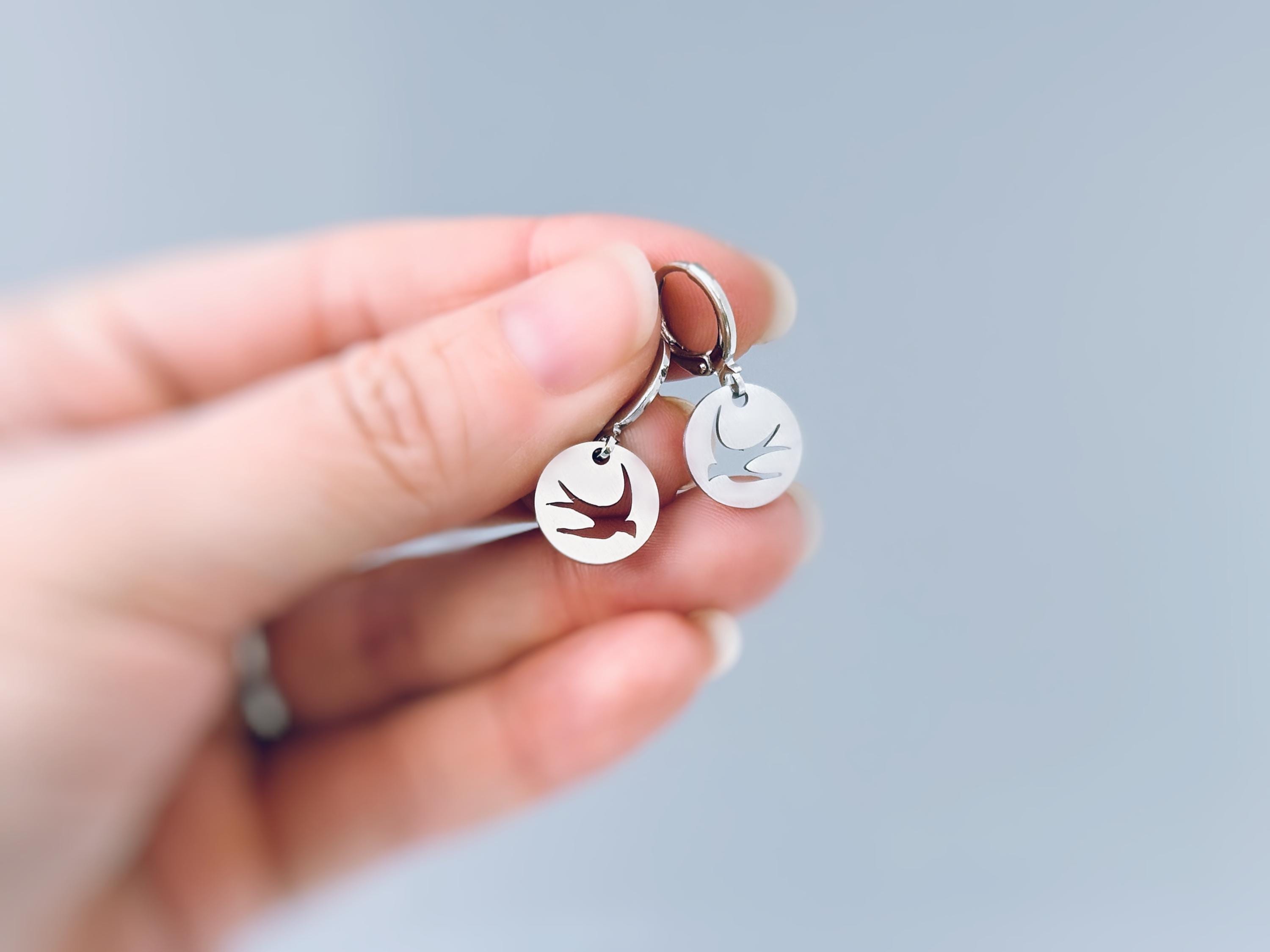 Dainty Swallow Bird Earrings dangle silver Huggie Hoops handmade minimalist nature jewelry gift for bird lovers watchers moms, daughters