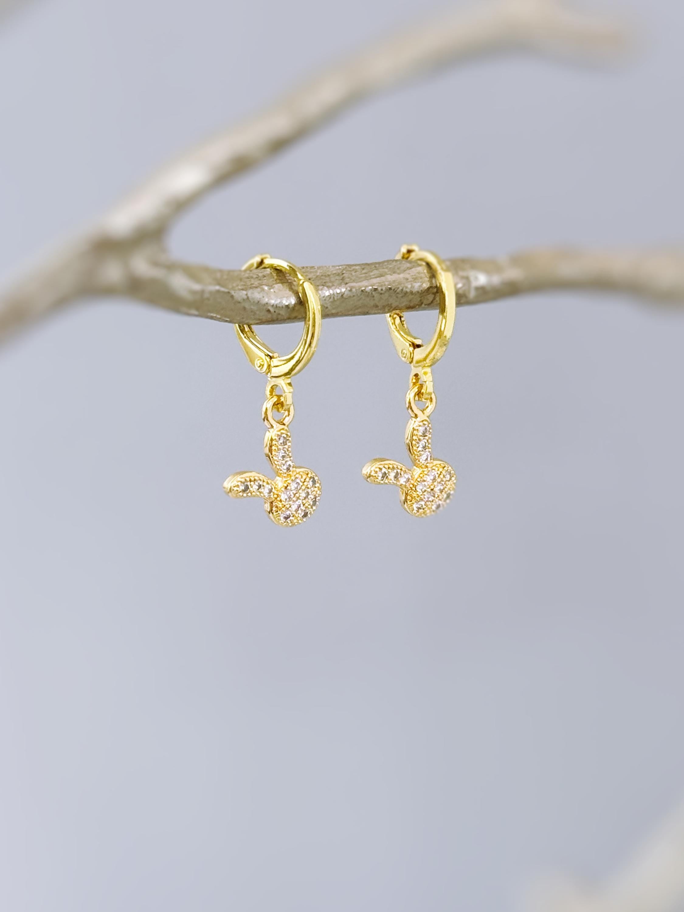 Dainty Bunny Earrings Dangle Gold Huggie Hoops cute Spring jewelry Easter Gift for her cottagecore woodland creature nature rabbit jewelry