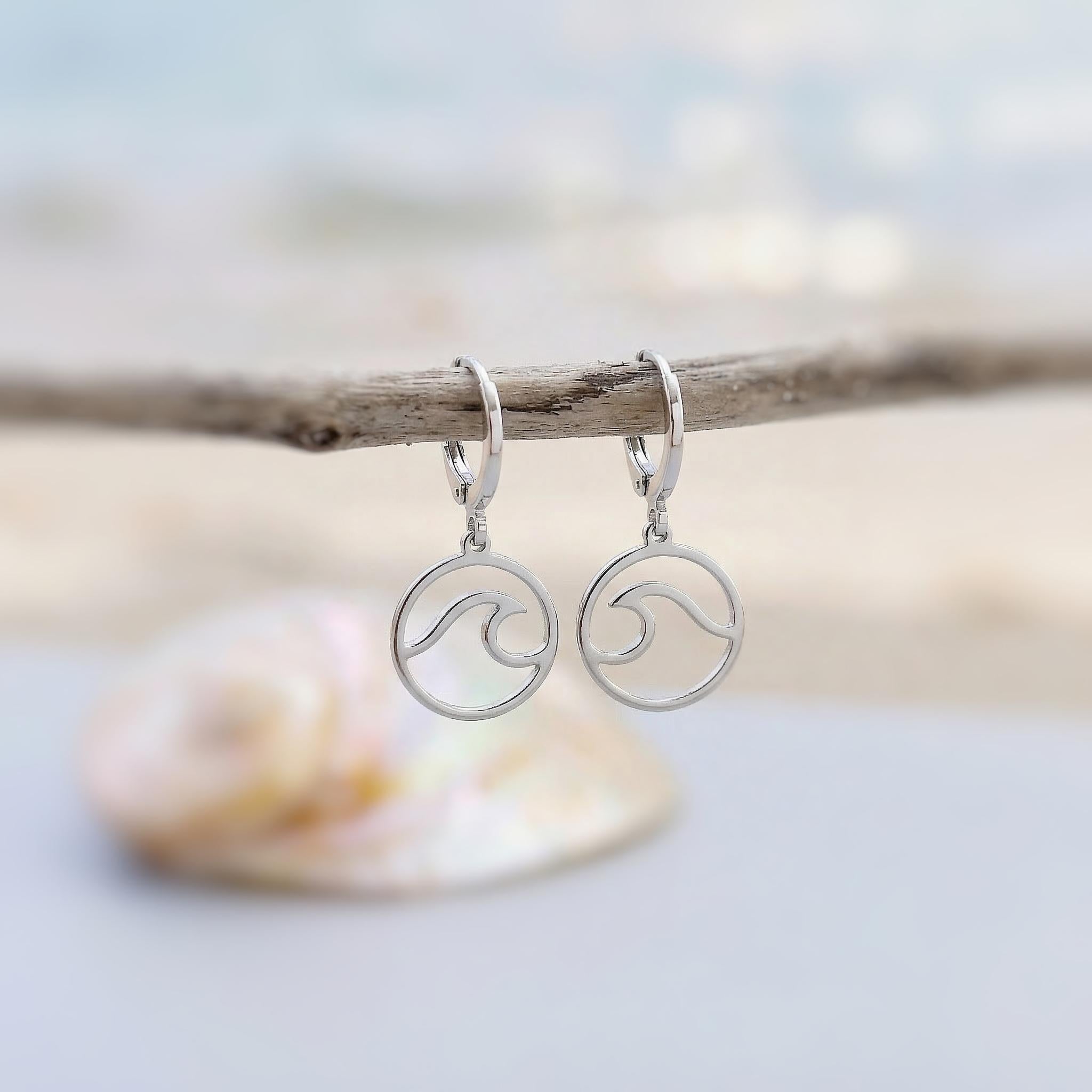 Wave Earrings dangle silver, gold handmade beachy ocean summer jewelry unique gift for surfers, swimmers, nature, sea, and water lovers