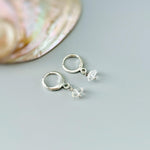 Dainty Herkimer Diamond Earrings Dangle Silver, Gold, Crystal Huggie Hoops minimalist handmade April Birthstone bridesmaids jewelry for her