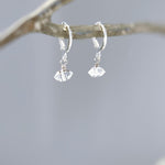 Dainty Herkimer Diamond Earrings Dangle Silver, Gold, Crystal Huggie Hoops minimalist handmade April Birthstone bridesmaids jewelry for her