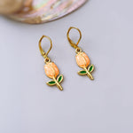 Tulip Earrings Dangle Gold Leverbacks handmade colorful peach spring floral jewelry April Birthday birth flower gift for gardener, moms her