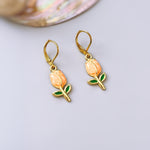 Peach Tulip Earrings Dangle Gold Leverbacks handmade colorful spring floral jewelry April Birthday  birth flower gift for gardener, moms her