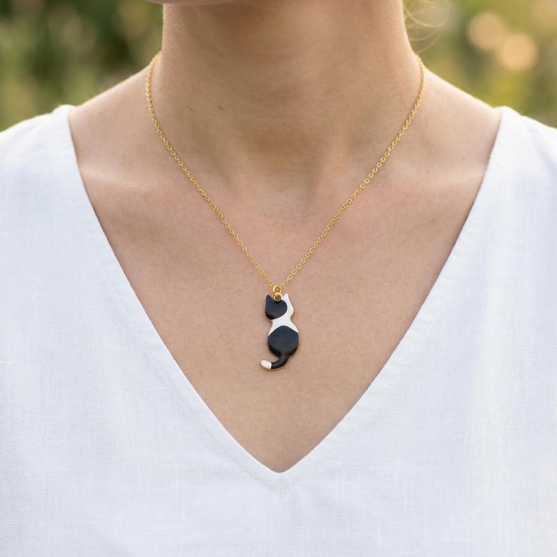 Black Cat Necklace Gold Cute Cat Jewelry pendant for women, Tuxedo Cat Lover Gift for mother's day veterinarians, vet techs, sister, mom