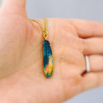 Colorful Feather Earrings dangle gold unique boho Bird Jewelry gift for moms, nature, bird lovers, bff, Handmade statement jewelry for women