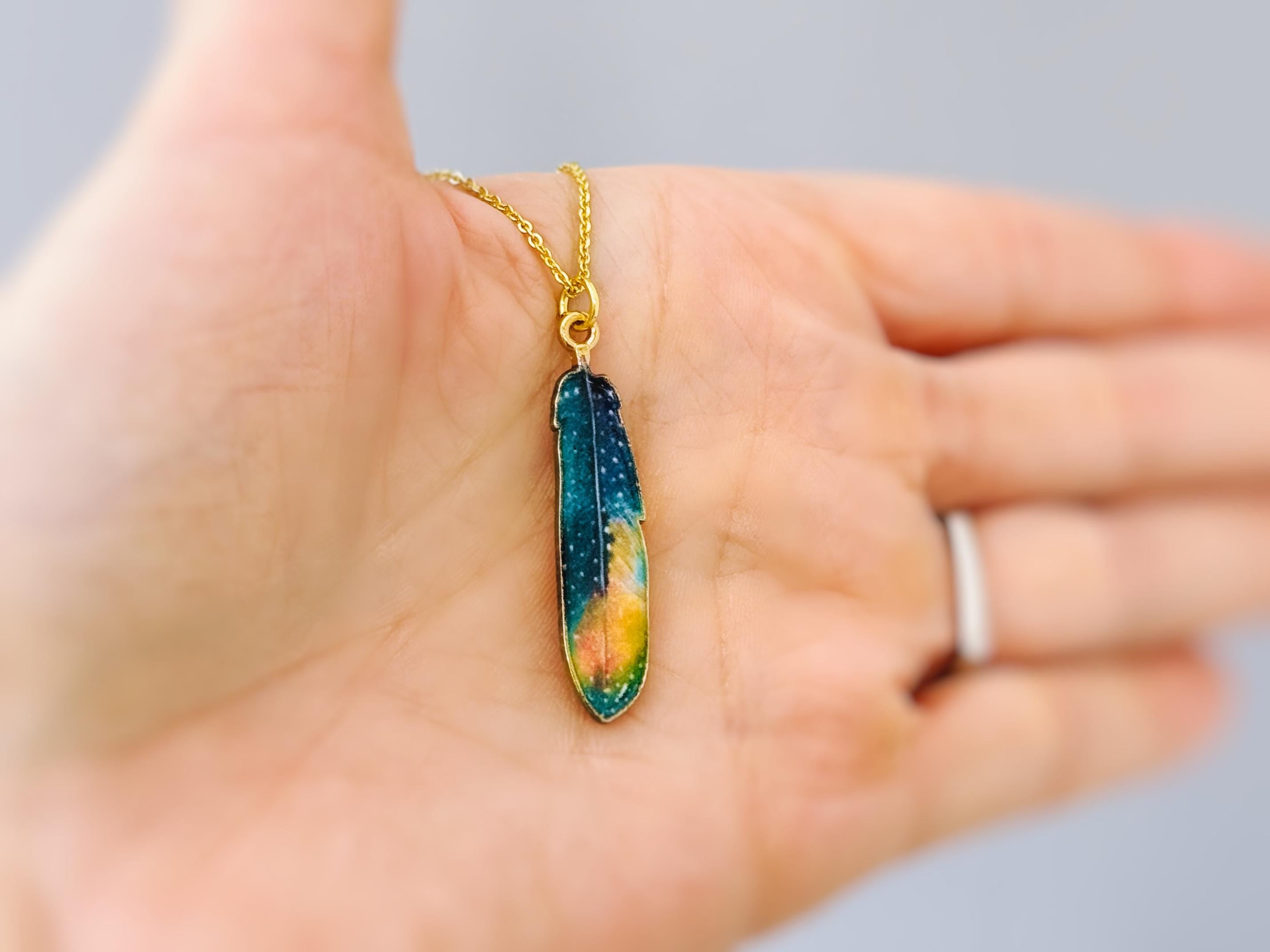 Colorful Feather Earrings dangle gold unique boho Bird Jewelry gift for moms, nature, bird lovers, bff, Handmade statement jewelry for women