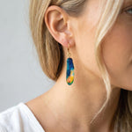 Colorful Feather Earrings dangle gold unique boho Bird Jewelry gift for moms, nature, bird lovers, bff, Handmade statement jewelry for women