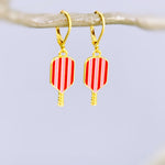 Pickleball Earrings gold dangle leverbacks colorful enamel racquet pickleball player jewelry gift for her sporty cute fitness accessories for women, her