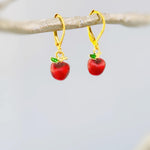 Apple Earrings dangle gold teacher gifts for women, colorful cute red Fruit Food Jewelry nature inspired fall jewelry gift for gardeners