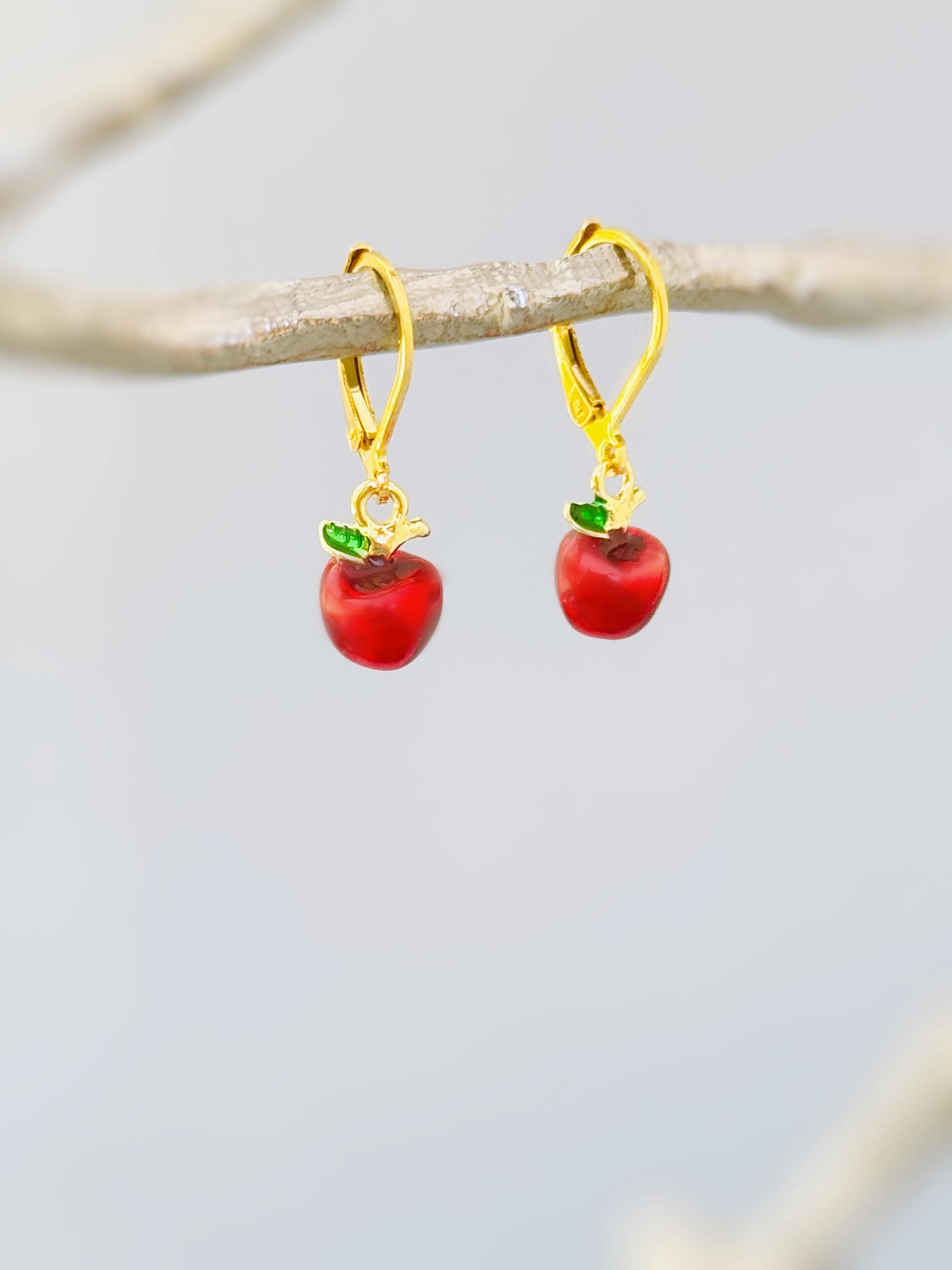 Apple Earrings dangle gold teacher gifts for women, colorful cute red Fruit Food Jewelry nature inspired fall jewelry gift for gardeners