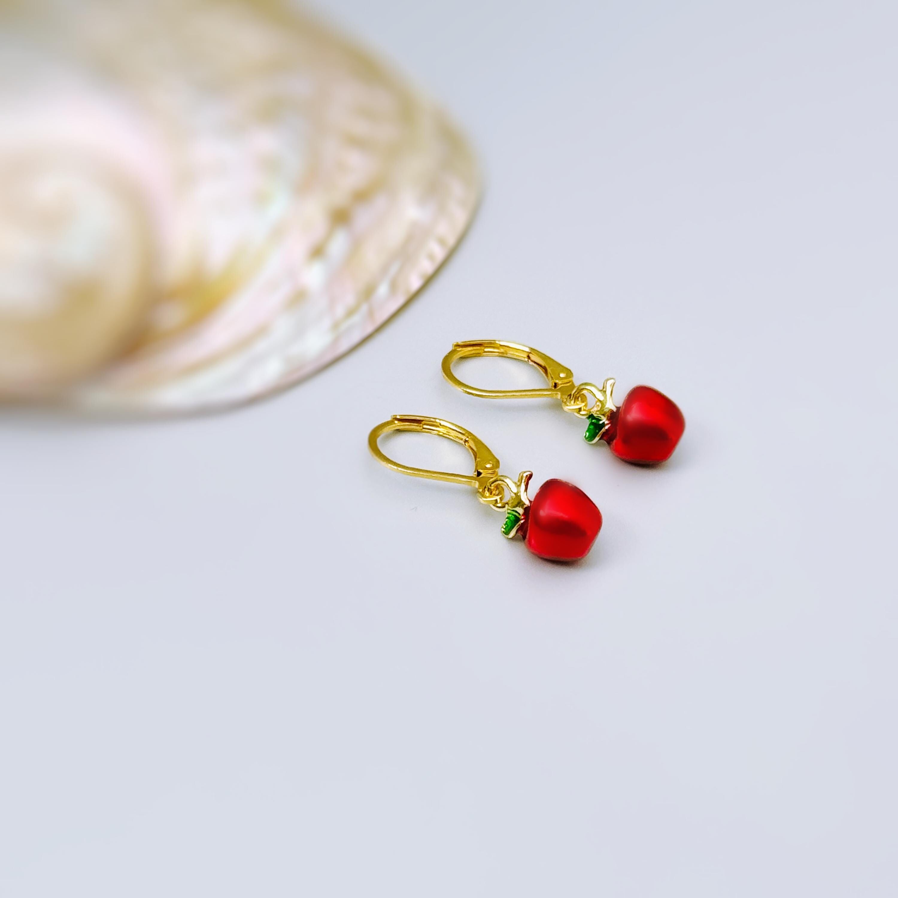 Apple Earrings dangle gold teacher gifts for women, colorful cute red Fruit Food Jewelry nature inspired fall jewelry gift for gardeners