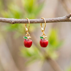 Apple Earrings dangle gold teacher gifts for women, colorful cute red Fruit Food Jewelry nature inspired fall jewelry gift for gardeners