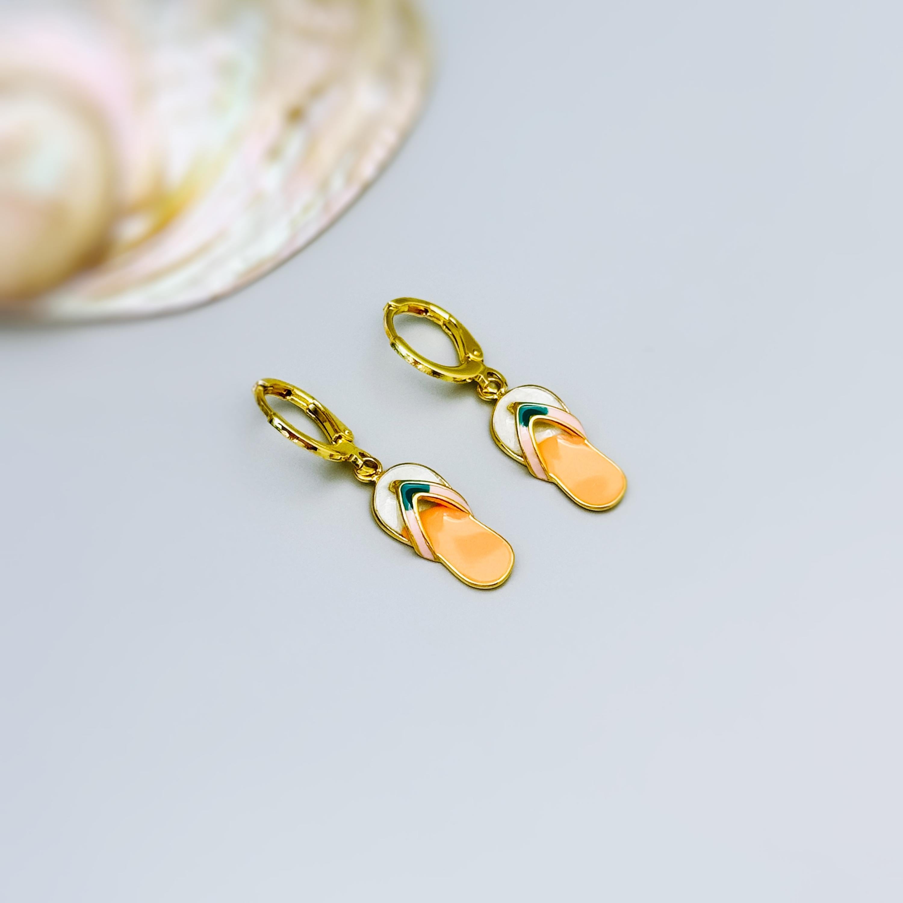 Summer Earrings gold Flip Flops Huggie Hoops, cute boho beachy ocean jewelry, unique fun whimsical novelty gift for surfers, swimmers women