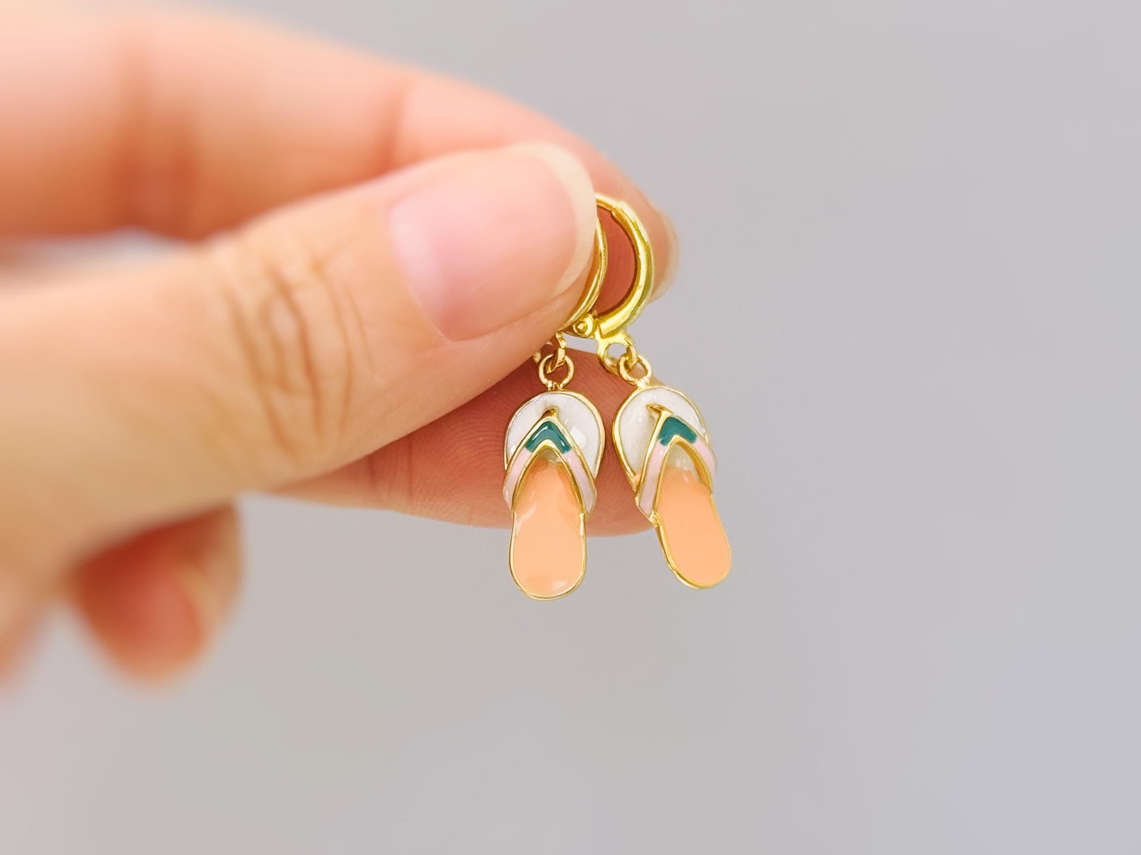 Summer Earrings gold Flip Flops Huggie Hoops, cute boho beachy ocean jewelry, unique fun whimsical novelty gift for surfers, swimmers women