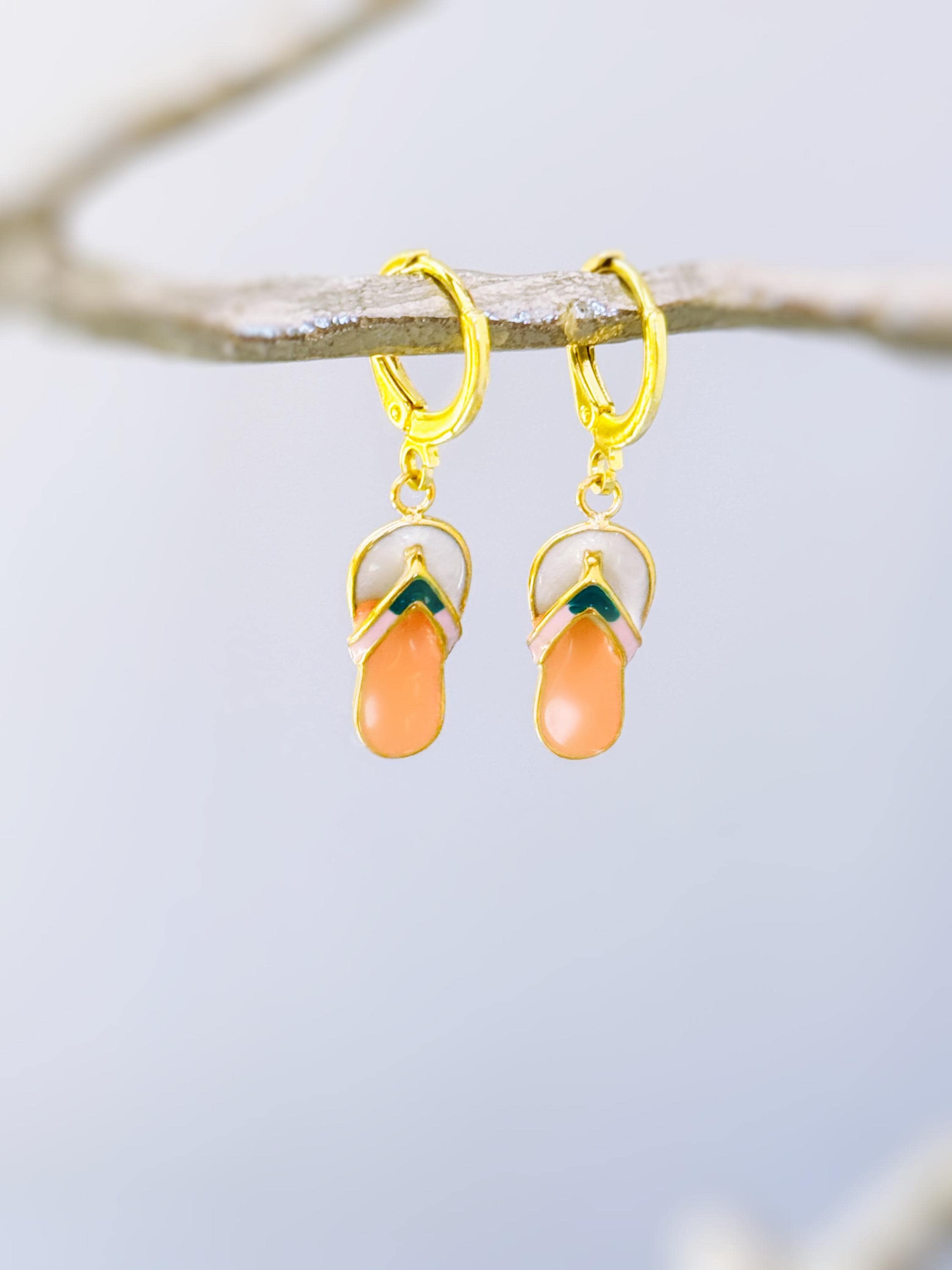 Summer Earrings gold Flip Flops Huggie Hoops, cute boho beachy ocean jewelry, unique fun whimsical novelty gift for surfers, swimmers women
