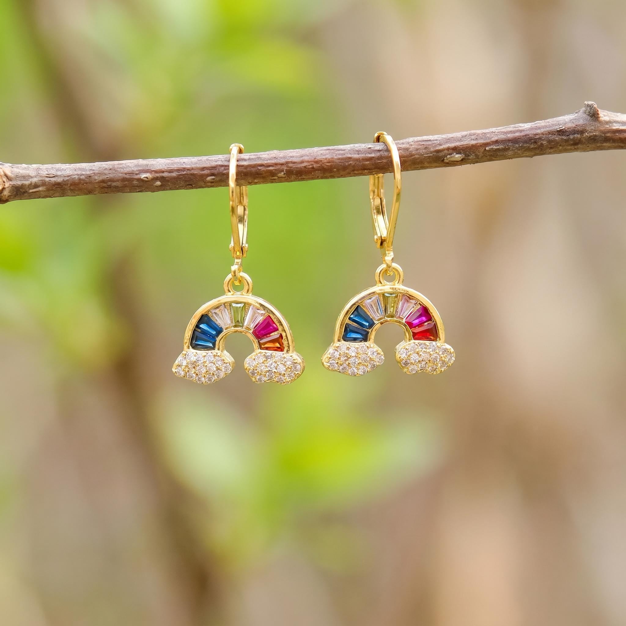 Rainbow Earrings Dangle Gold Huggie Hoops trendy colorful earrings for women pride gift unique sparkly festival pride jewelry for her