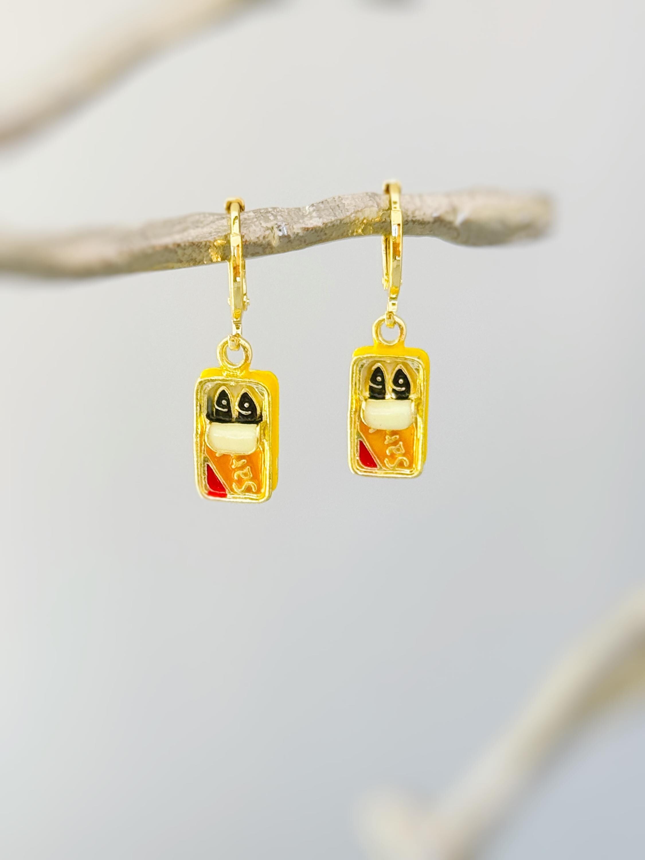 Sardine Earrings gold Huggie Hoops, cute fish earrings trendy ocean jewelry, unique fun whimsical novelty coastal nautical gift for women
