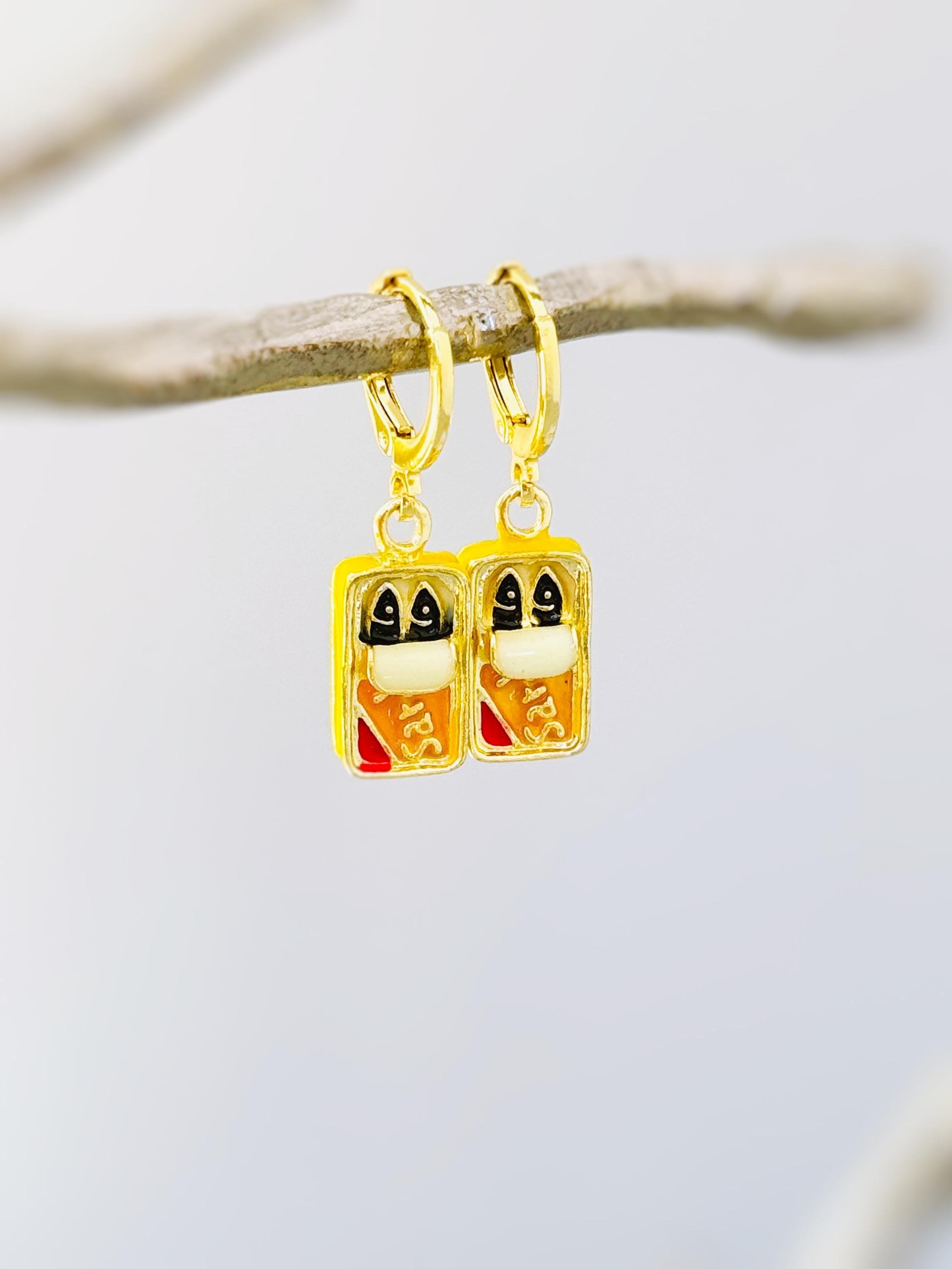 Sardine Earrings gold Huggie Hoops, cute fish earrings trendy ocean jewelry, unique fun whimsical novelty coastal nautical gift for women