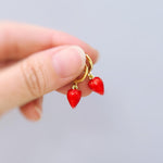 Dainty Strawberry Huggie Hoop Earrings Gold Red Charm Earrings, Cottagecore Jewelry Fruit Chef Gift, Cute Summer Earrings gift for gardener