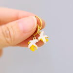 Dainty Banana Huggie Hoop Earrings Gold Yellow Charm Earrings, Cottagecore Jewelry Fruit Chef Gift, Cute Novelty Earrings gift for gardener