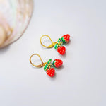 Strawberry Earrings Gold Leverbacks Red Charm Earrings, Cottagecore Jewelry Fruit Chef Gift, Cute Summer Earrings gift for gardener, mom bff
