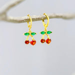 Cherry Earrings Silver, Gold Huggie Hoops Red Fruit Charm Earrings, Cottagecore Jewelry Chef Gift, Cute Summer Earrings gift for gardeners
