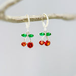 Cherry Earrings Silver, Gold Huggie Hoops Red Fruit Charm Earrings, Cottagecore Jewelry Chef Gift, Cute Summer Earrings gift for gardeners