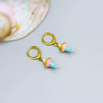 Pastel Ice Cream Earrings gold Huggie Hoops, cute summer jewelry gift for her unique fun miniature food jewelry for her cutecore candycore