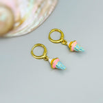 Pastel Ice Cream Earrings gold Huggie Hoops, cute summer jewelry gift for her unique fun miniature food jewelry for her cutecore candycore