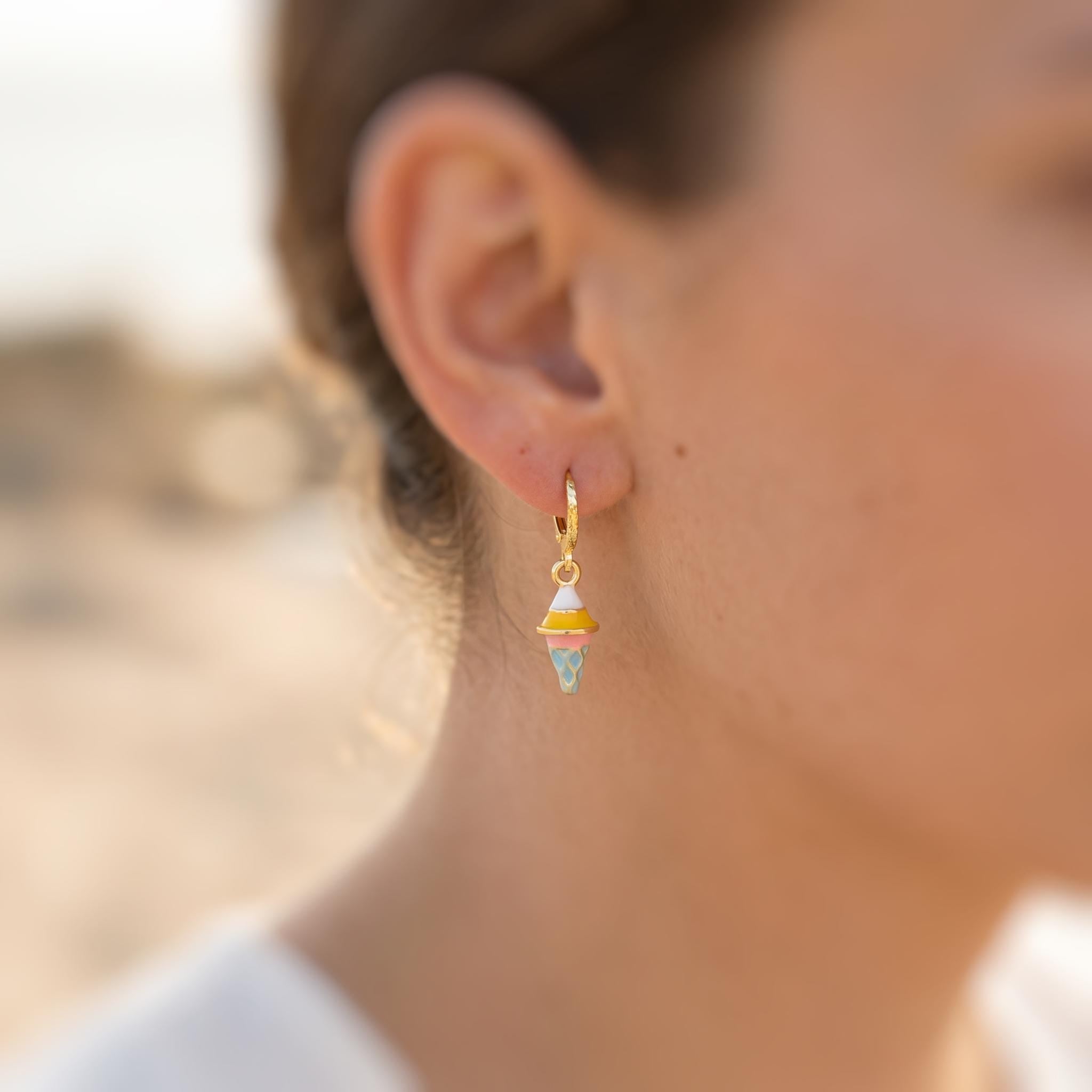Pastel Ice Cream Earrings gold Huggie Hoops, cute summer jewelry gift for her unique fun miniature food jewelry for her cutecore candycore