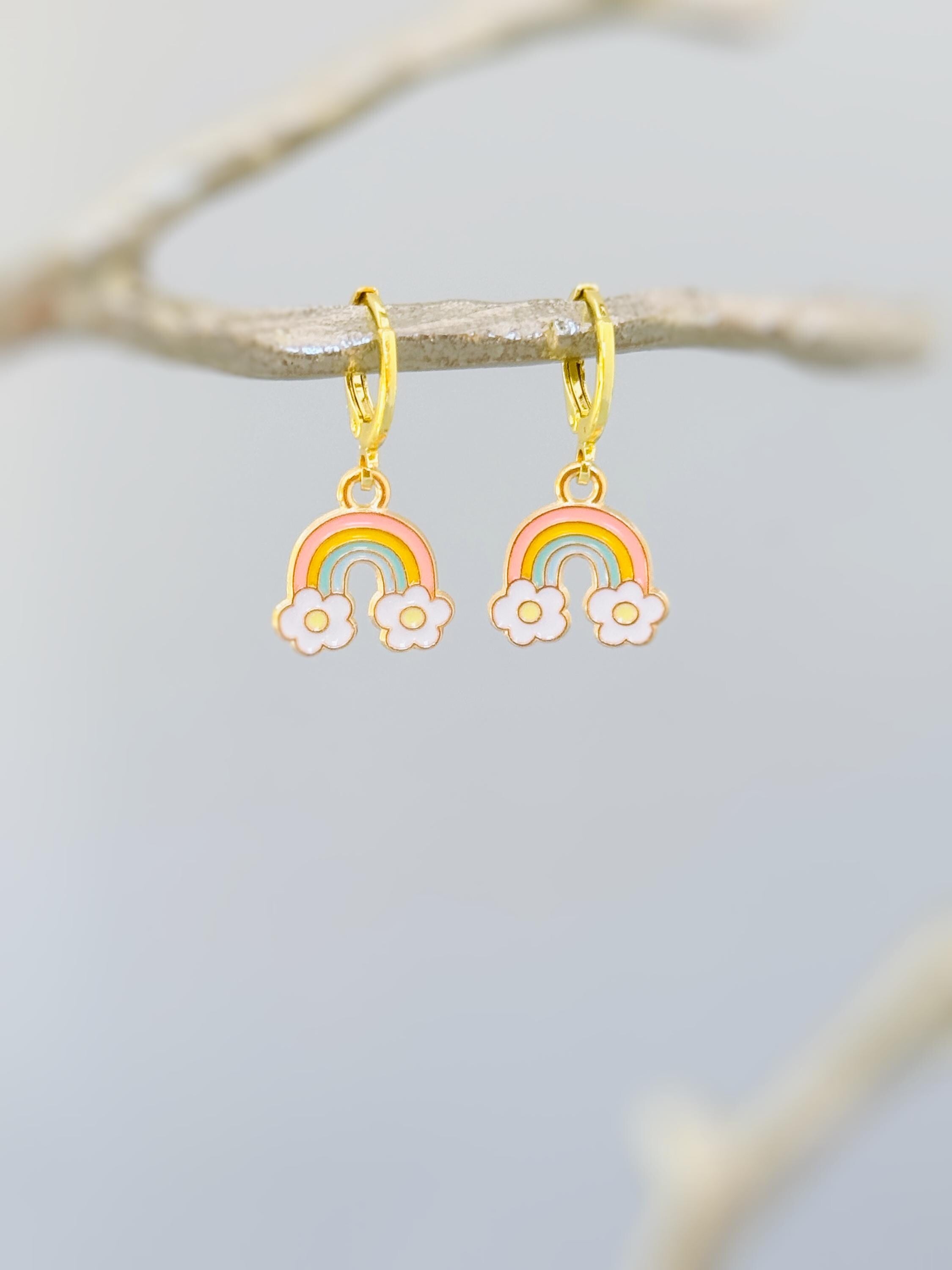 Pastel Rainbow Earrings cute flower Huggie Hoops trendy colorful cloud earrings for women pride gift unique festival pride jewelry for women