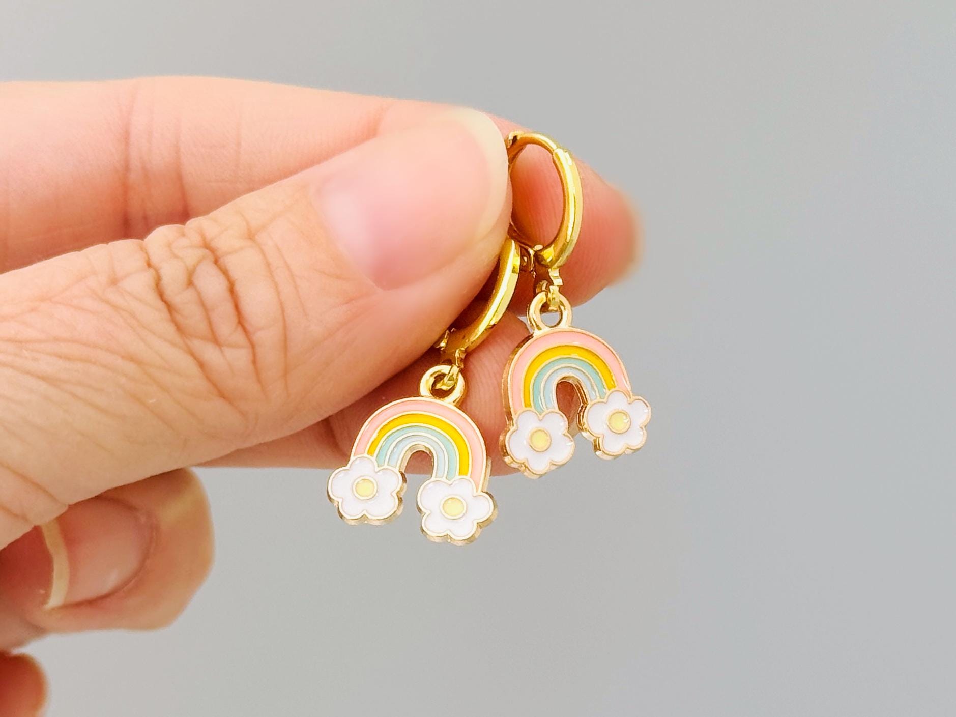 Pastel Rainbow Earrings cute flower Huggie Hoops trendy colorful cloud earrings for women pride gift unique festival pride jewelry for women
