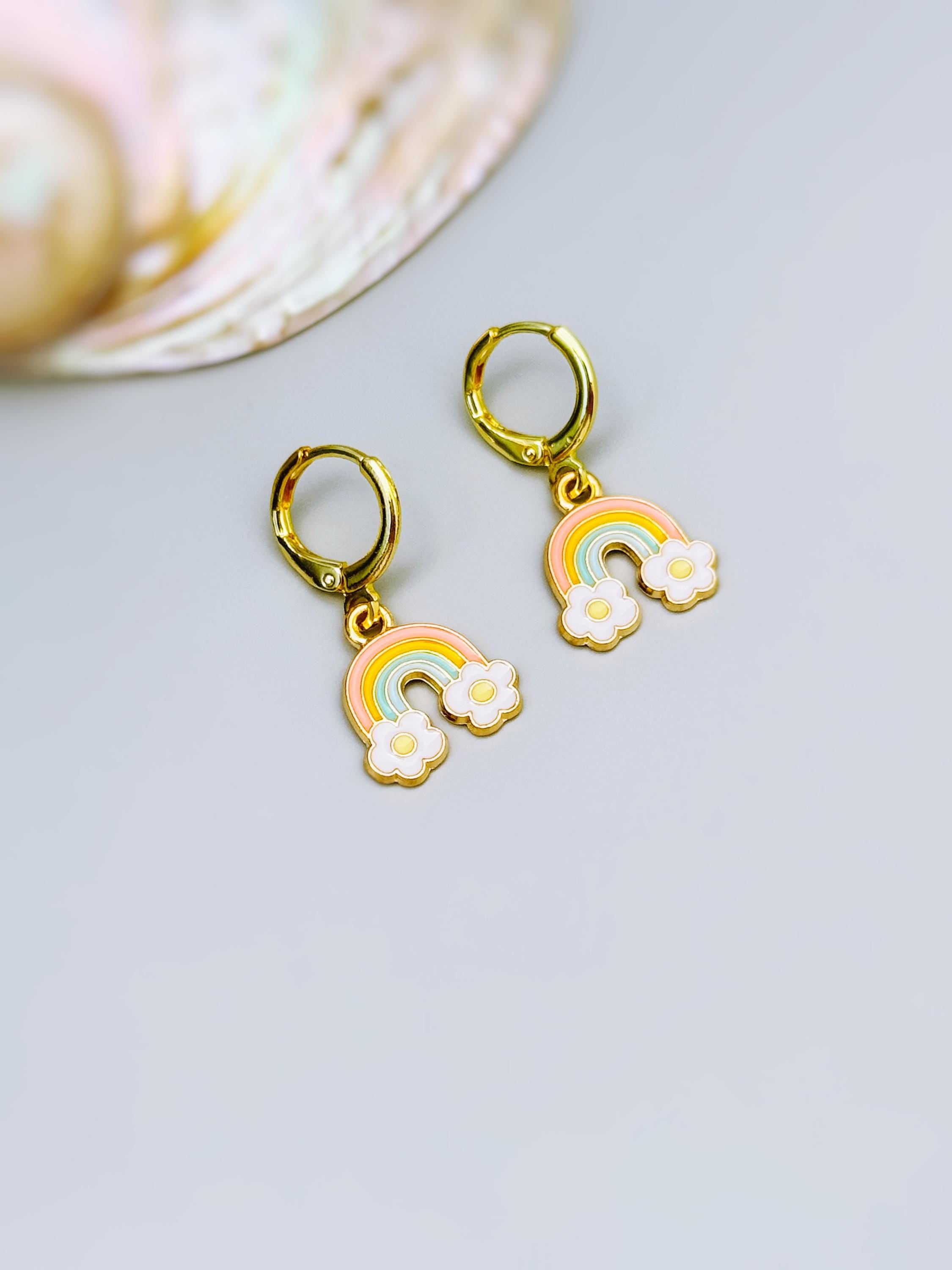 Pastel Rainbow Earrings cute flower Huggie Hoops trendy colorful cloud earrings for women pride gift unique festival pride jewelry for women