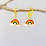 Colorful Rainbow Earrings gold Huggie Hoops trendy 80s fun enamel cloud earrings for women pride gift unique festival jewelry for women