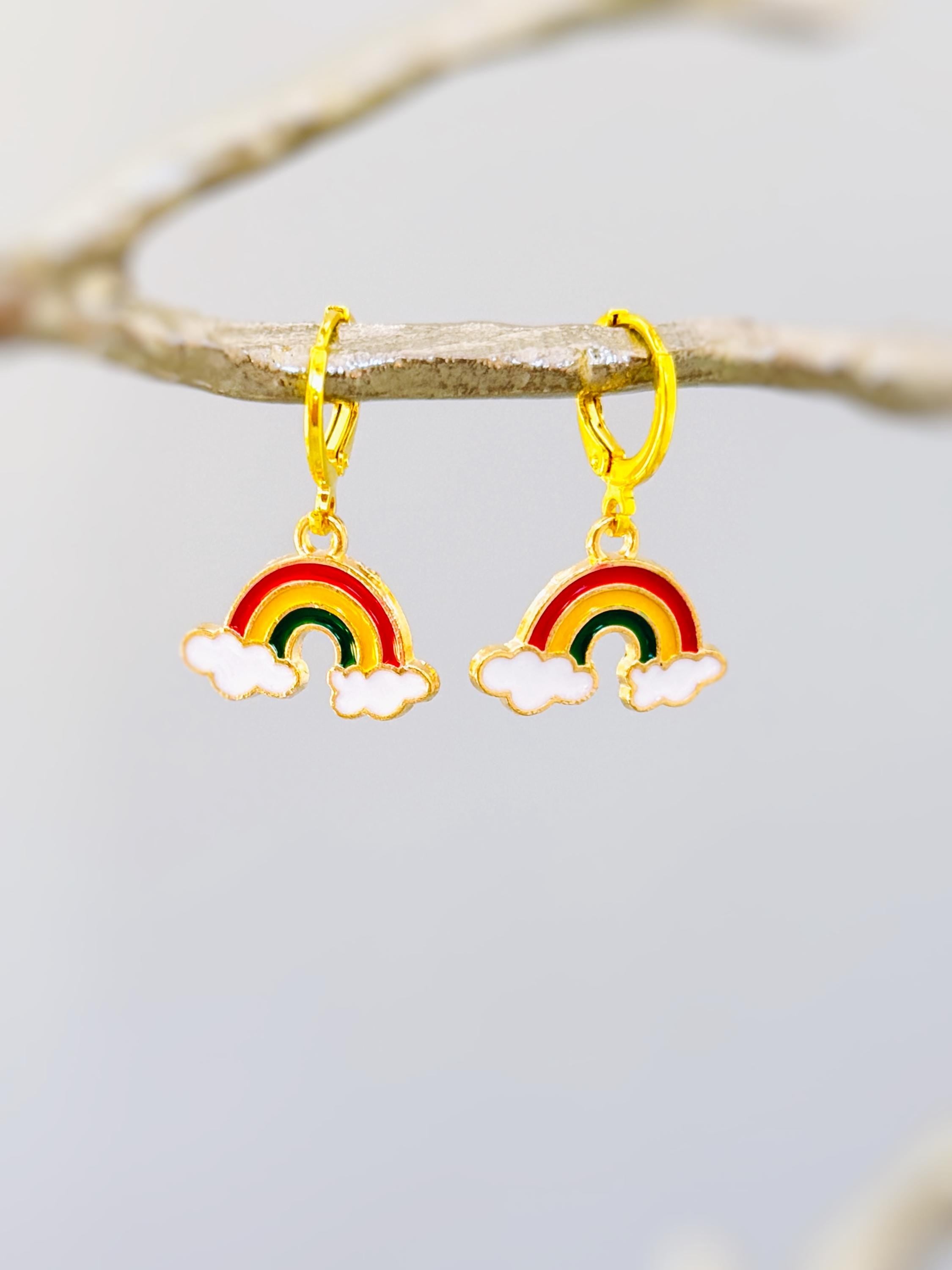 Colorful Rainbow Earrings gold Huggie Hoops trendy 80s fun enamel cloud earrings for women pride gift unique festival jewelry for women