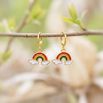 Colorful Rainbow Earrings gold Huggie Hoops trendy 80s fun enamel cloud earrings for women pride gift unique festival jewelry for women